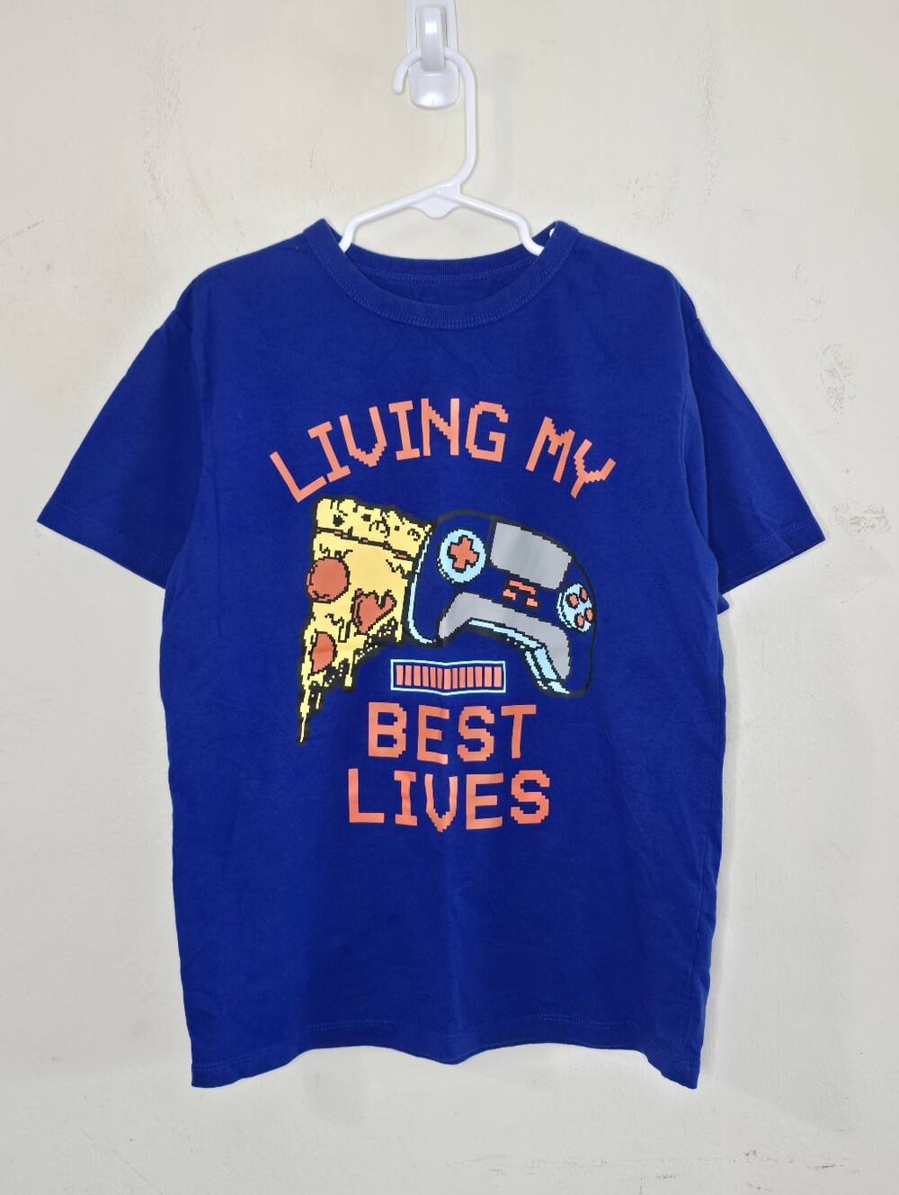 The Children's Place Boys Graphic T-Shirt M 7/8 Blue Gaming Pizza Controller Tee